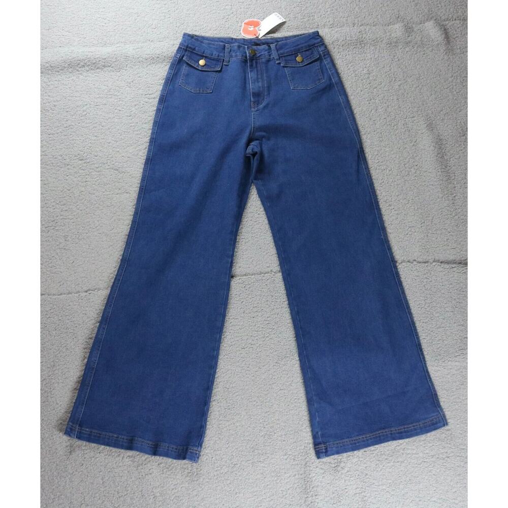 New Cider Jeans Womens 28 Large Blue Wide Leg Denim Zip Up Cotton Spandex